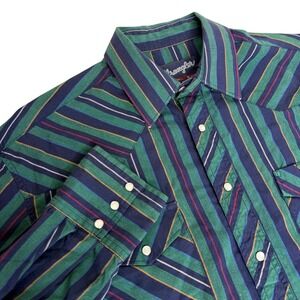Wrangler Western Pearl Snap Shirt Mens 16-33 XL Striped X-Long Tails Vintage